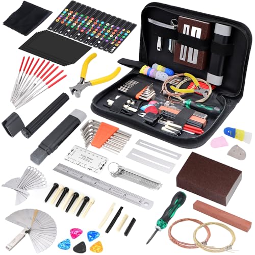 Guitar Tool Kit, 132 Pcs Professional Guitar Repair Kit, Guitar Maintenance Kit with Guitar Tools Accessories and Carry Bag, Guitar Setup Kit for Electric Guitar Acoustic Guitar Ukulele Banjo Bass