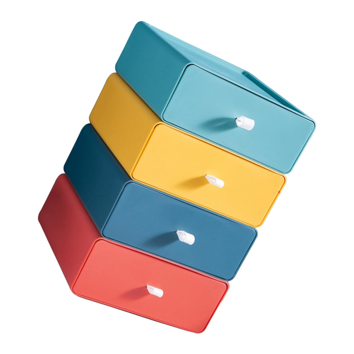 Lurrose Scatola di Immagazzinaggio Cassetto Portaoggetti Impilabile da Scrivania, Plastica Resistente, Organizzatore Multifunzione per Ufficio e Casa, Set da 4 Pezzi Colorati (giallo,