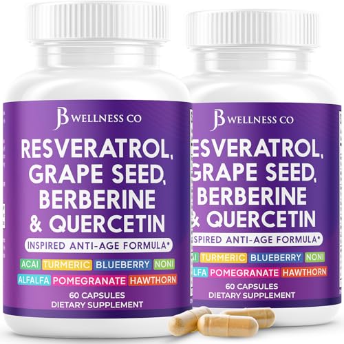 jb wellness resveratrol grape seed extract berberine quercetin - polyphenol supplement for women and men with noni extract n-acetyl cysteine acai extract - 120 capsules