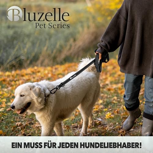 bluzelle Starke Hundeleine 3m für Große Hunde bis 100kg, Extra Robuste 360° Aluminium Karabiner-Haken, Gummierte Doppelleine für 2 Hunde, Verstellbare Freihand-Leine zum Umhängen, Farbe:Schwarz