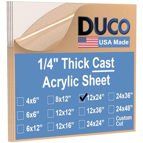 Image of Duco Clear Cast Acrylic Sheets 1 /4 inch (6mm) Thick 12 inch x 24 inch - 4 Pack of USA-Made Transparent Plexiglass Sheet - Shatter Resistant Acrylic Board for Window Replacements, Displays, Signs, & Shelving