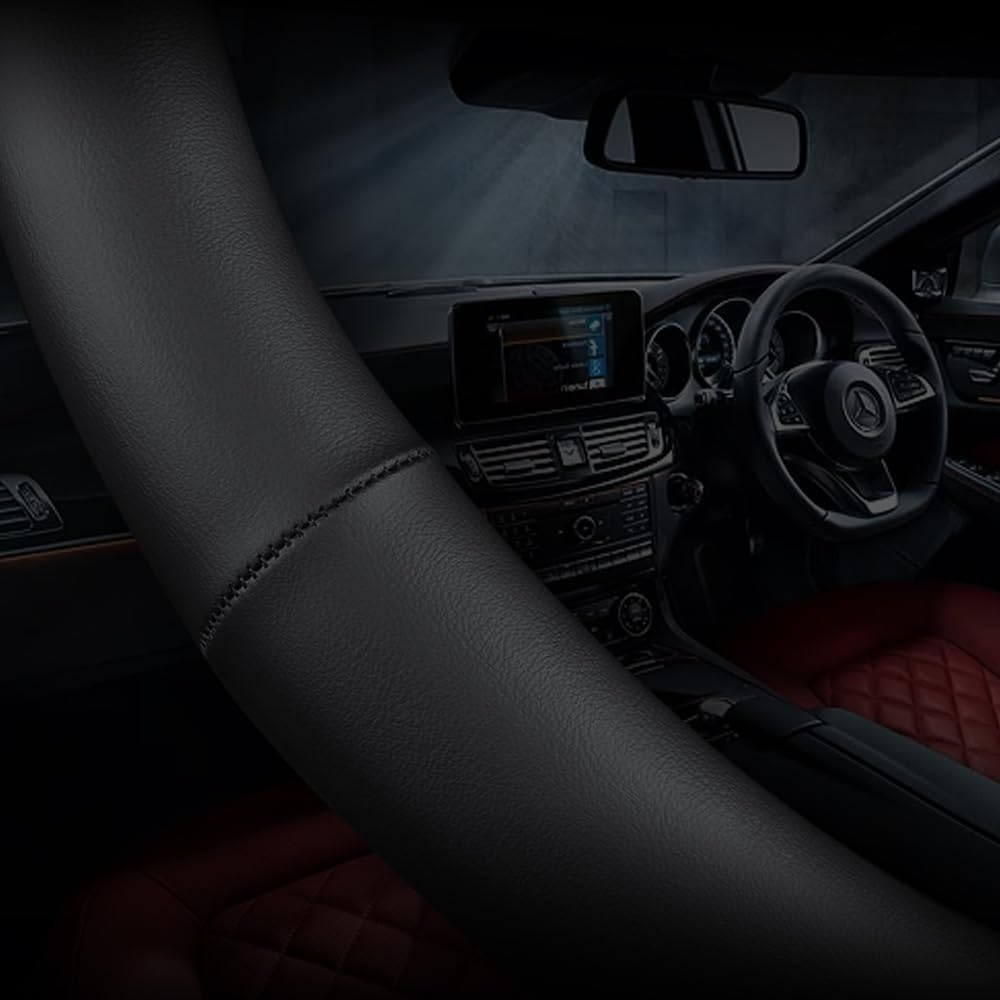 Carodi Leather car Steering Wheel Cover, Ultra-Thin, Comfortable, Non-Slip, Breathable, Universal 15 inches (Black) - Image 6