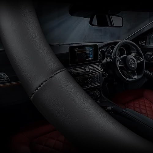 Miniatura 6 de Carodi Funda de cuero para volante de automóvil, ultrafina, cómoda, antideslizante, transpirable, universal de 15 pulgadas (negro)