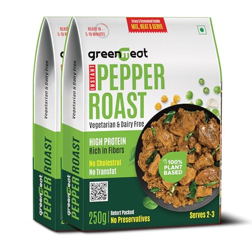 Image of Greenmeat Pepper Roast - Instant | Ready in 5-10 Minutes | 100% Plant Based & Vegetarian | Protein & Fiber Rich | Low Fat & Zero Cholesterol | No Preservatives | Pack of 2 (2 x 250g)