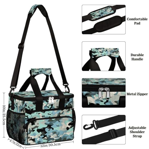 Blue Black Camo Insulated Picnic Backpack Lunch Box for Women Men Picnic Basket Tote Lunch Bag Picnic Bag Portable Lunch Bags for Picnic, Beach, Work, Trip,Office, Camp Camouflage Skin