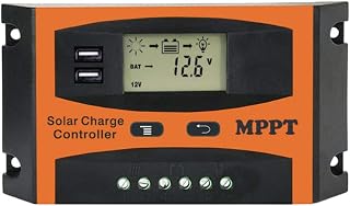 Wakauto Controlador de carga solar MPPT de 60A com temporizador integrado, painel solar, regulador inteligente de bateria com visor de porta USB dupla 12V/24V