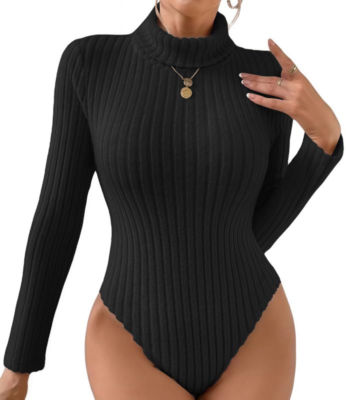 SUIUOI Bodysuit voor dames, lange mouwen, elegante tops, shirt met lange mouwen en ritssluiting, G-string, string, ribbed, shapewear, trui, ondergoed, body tops