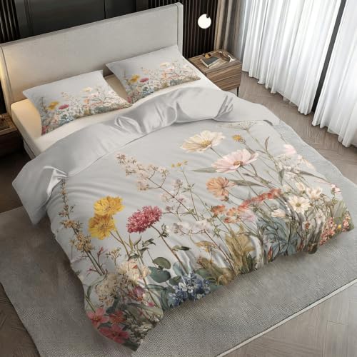 Linge de lit microfibre douce parure fleur sauvage imprimé botanique rustique - 3