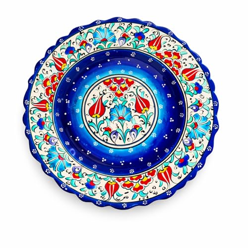 Handmade Turkish Ceramic Decorative Plate 9.85 Inch (25 cm) – Ottoman Floral Design, Wall Hanging or Tabletop Display, Glazed Home Décor