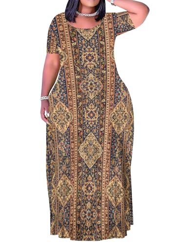 Image of PinkPatty Plus Size Maxi Dress for Curvy Women Crew Neck Long Sleeves Casual Dress Vacation Sundresses with Pockets