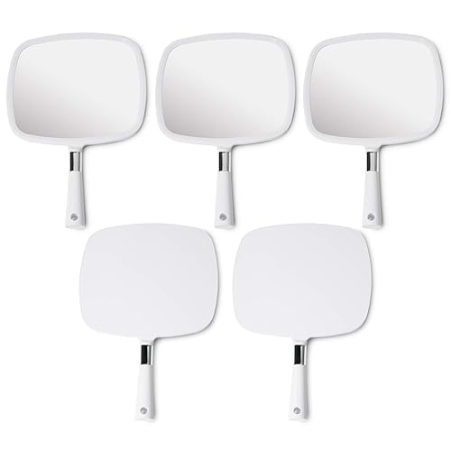 MIRRORVANA Pack de 5 Espejos de mano grandes y cómodos - Compre barato a granel para peluquería, estilista, salón de belleza o al por mayor (blanco)