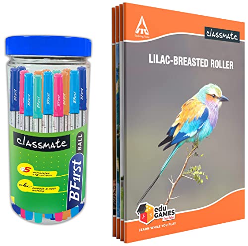 Image of Classmate Notebook - Single Line & Classmate Bfirst Ball (Blue) Jar - Pack Of 25