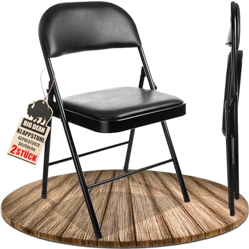 BigDean Klappstuhl 2 Stück gepolstert Klappstühle schwarz Metall Stuhl mit Kunstlederbezug robust bis 130 kg belastbar BigDean Klappstuhl 2 Stück gepolstert Klappstühle schwarz Metall Stuhl mit Kunstlederbezug robust bis 130 kg belastbar
