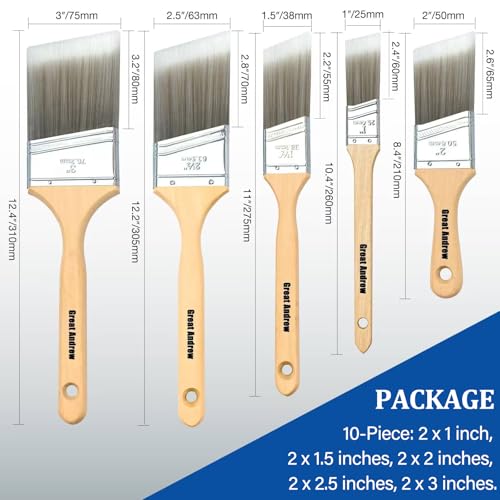 Great Andrew 10 Pack Paint Brushes with Wood Handle (1
