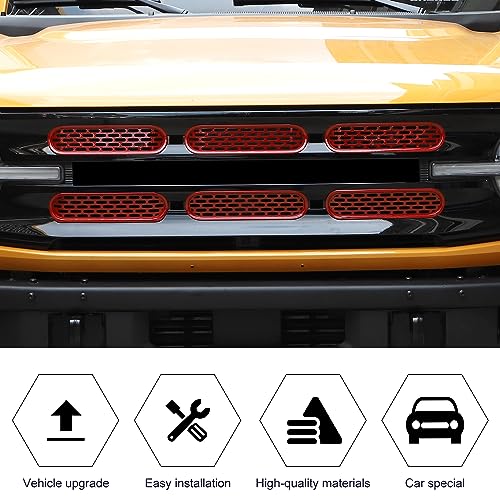 Image of Front Grille Mesh Inserts Trim Cover Grill Frame Decoration Exterior Accessories for Ford Bronco 2 Door 4 Door 2021 2022 2023,Red