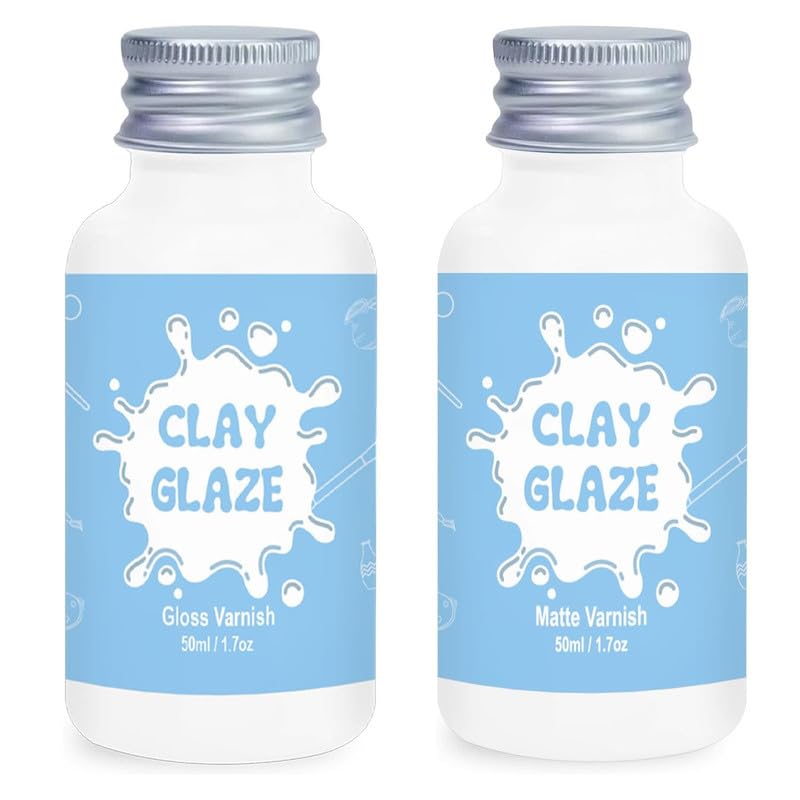 2 x 50ml Air Dry Clay Glaze，glasuren für ton lufttrocknend,ton glasur ohne brennen, Tontöpfe zur Verhinderung von Rissen, Kratzern und Abrieb von Ton, auch mit Glanzglasur-Effekt (glänzend+Matte)