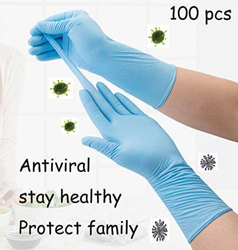 HAUSTIERTOY Disposable Nitrile Gloves 100 Pcs, Antivirus Disposable Guanto,Examination Gloves, for Work, Kitchen, Household, Food, Blue (Alcohol Disinfection),L