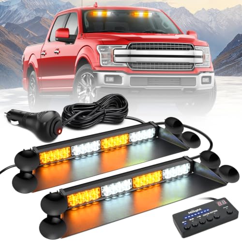 Image of Nilight 32LED Amber White Dash Strobe Light w /Controller Windshield Mount
