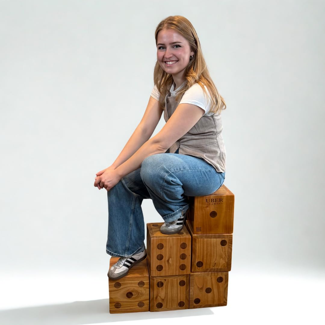 Drake XXL Holzwürfel-Set mit Tragetasche – 21 cm Große Würfel mit Eingebrannten Punkten – Outdoor Gartenspiel für Familie, Garten & Partys