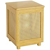 Atoping End Table, Small Side Table with Storage, Bamboo Rattan Weave with Removable Cushion Top, Multifunctional Nightstand Ottoman Footrest, Seat & Organizer for Living Room, Bedroom, Office