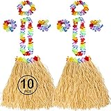 Tigerdoe Hawaiian Costume - Hula Skirt - Luau Costume - Flower Leis - Hawaiian Party Accessories (Hawaiian Costume - 10 Pc Hula Skirt Set)…