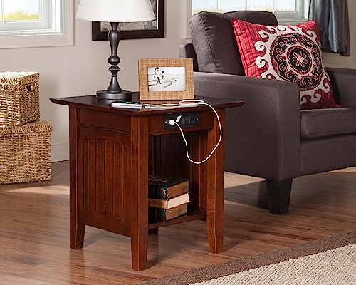 Atlantic Furniture Nantucket End Table With Charging Station, Walnut, 20" X 20" #TOP6