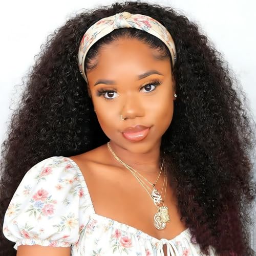 Image of XSY Headband Wig Human Hair for Black Women Kinky Curly Headband Half Wigs Glueless Brazilian Hair 150% Density Natural Colour 24 Inch