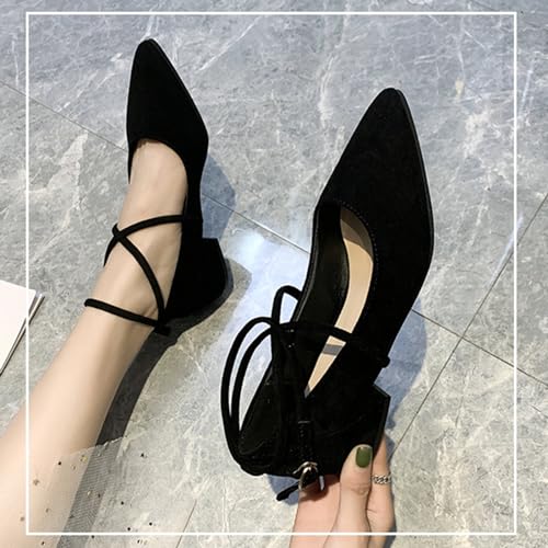 Women's Suede Ankle Strap Mary Jane Flat Shoes,Comfort Closed Pointed Toe Strappy Soft Soled Dress Shoes,for Business Party Casual Shoes3