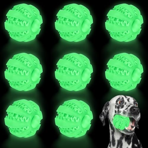 8 pelotas para perros que brillan en la oscuridad, 5 cm, de goma luminosa, con alto rebote, pelota para perros luminosa, indestructible, juguete adecuado para jugar con mascotas