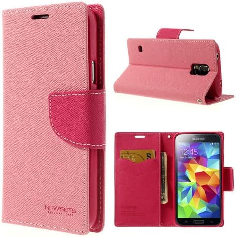 Mercury Fancy Diary Leather Wallet Cover for Samsung Galaxy S5 G900 - Rose / Pink Wallet Handbag Clutch Purse Case Cover Snap-On