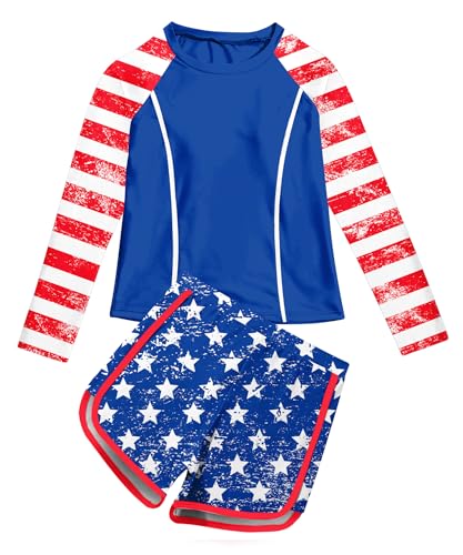Image of Vogseek Girls Rash Guard Swimsuits 2 Piece Bathing Suit UPF 50+ Summer Swimwear Size 7-12T