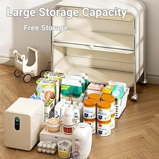 3-Tier Storage Cart with Drawers and Wheels Carbon Steel Organizer Cabinet for Room Living Room Home Storage Solution Space Saver-ayadWNoU