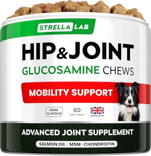 STRELLALAB Glucosamine Treats for Dogs - Joint Supplement w/Omega-3 Fish Oil - Chondroitin, MSM - Advanced Mobility Chews - Hip & Joint Care - 60 Count (Pack of 1) Bacon