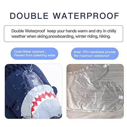 7-Mi Kids Navy Water-Resistant Ski Gloves Warm Outdoor Sports Mitten,Windproof Nylon Winter Shark Mitten thumb #2