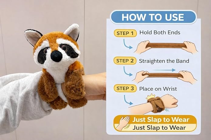 Image of Kids Soft Animal Stuffed Toy Slap Bands Wristbands | Cute Plush Wearable Toy Bracelet for Girls and Boys | Birthday Party Favors, Return Gifts, Stocking Stuffers