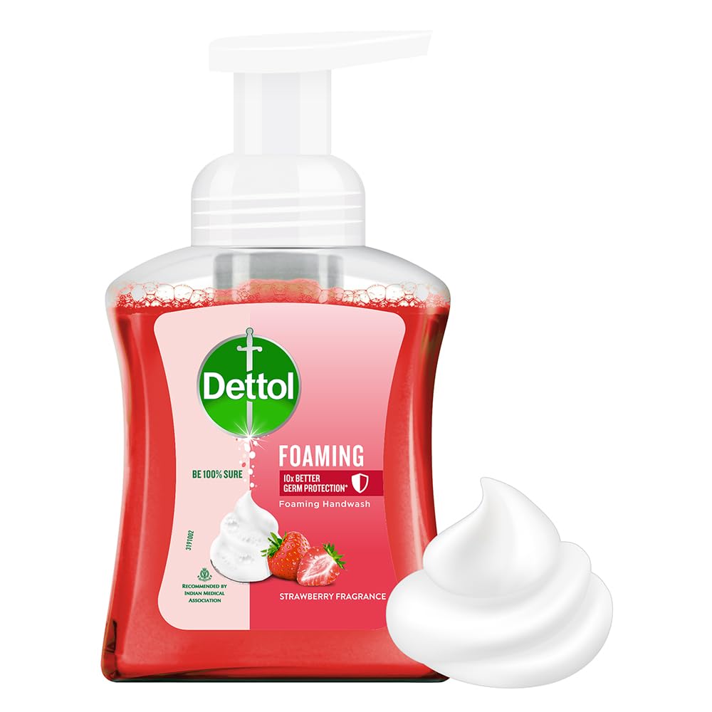 Dettol Foaming Handwash Pump - Strawberry, 250ml | Rich Foam | Moisturizing Hand Wash | Soft on Hands