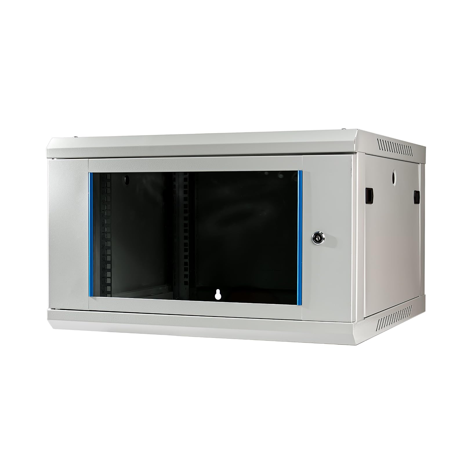 Netzwerkschrank 19 Zoll 6HE I 600 mm Tiefe I Serverschrank Grau I Wandmontage I abschließbare Glastür I voll montiert I 100 kg Traglast I 600×600×369 mm (Grau - 60cm), 6HE