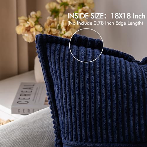 Image of MIULEE Decorative Throw Pillow Covers for Couch Bed Livingroom 18x18 Inch Set of 2 Navy Blue Boho Accent Throw Pllows Broadside Striped Patchwork Soft Corduroy Summer Coastal Pillowcases