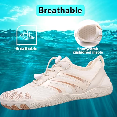 Image of Beach Water Shoes for Women Men Quick Dry Non-Slip Wide Toe Hike Barefoot Footwear for Beach Pool Aqua Swim Surf Walk