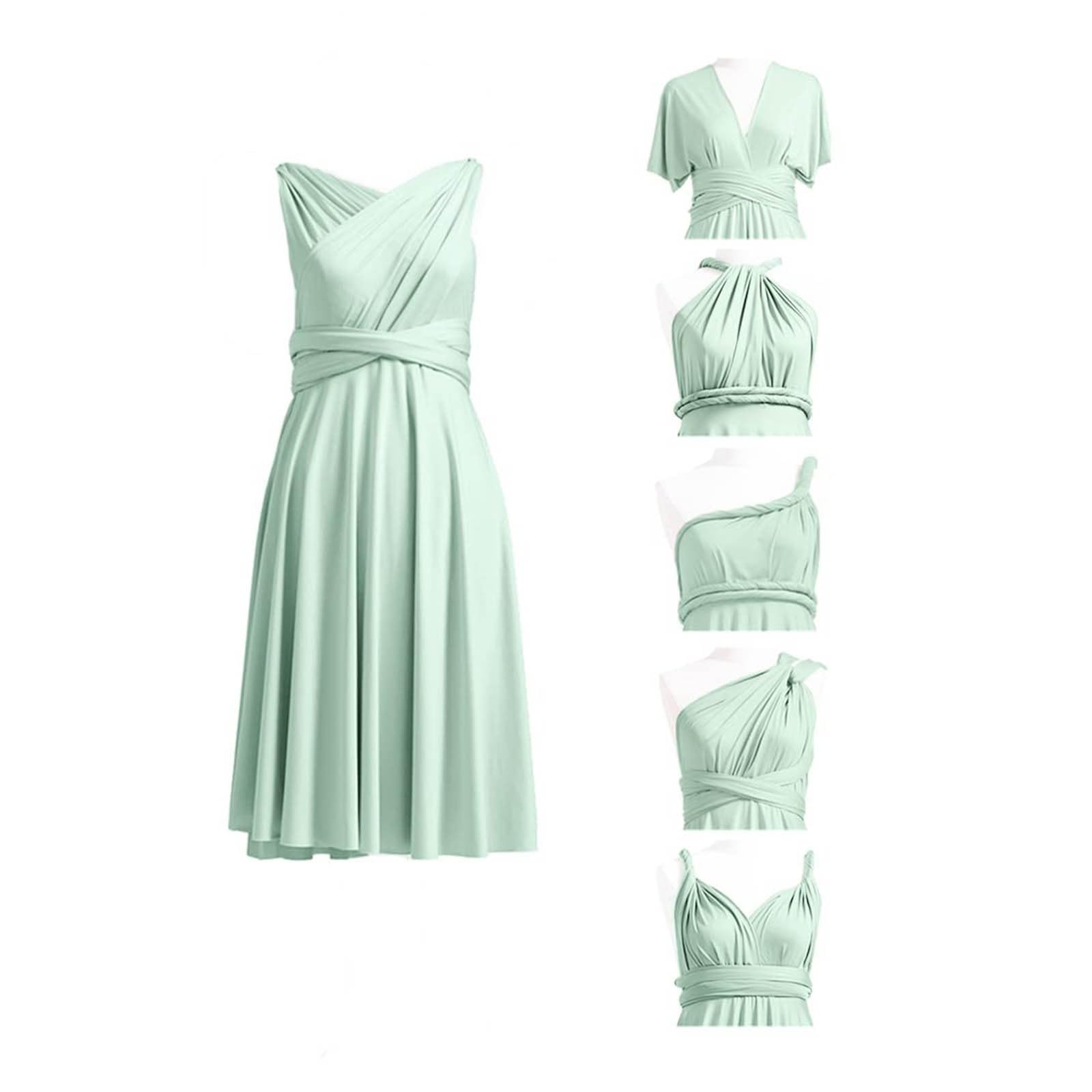 Kleid mit Bandeau Brautjungfernkleider, Lang Einheitsgröße Wickelkleid Damen, Multiway Kleid Hochzeitsgäste Trauzeugin Kleid