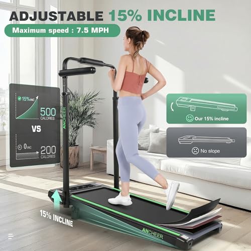Image of FUNMILY Upgrade Walking Pad Folding Treadmill with 12% /15% Incline & Handle Bar, 3.5HP Foldable Under Desk Compact Treadmills for Home /Office /Gym, 400+lb Capacity, Shock Absorption