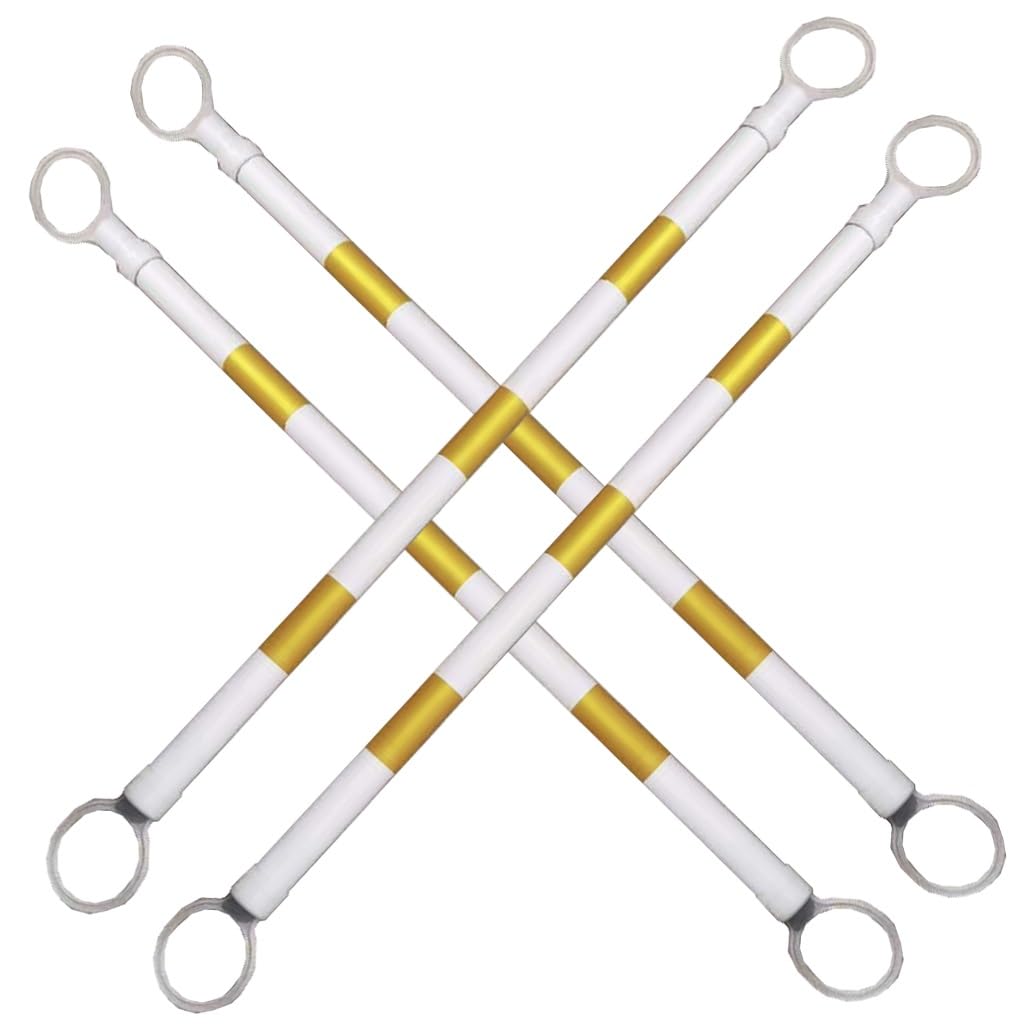 SGKOMN 12 Pcs Adjustable Reflective Traffic Cone Bar - 47-78 Inch Retractable Safety Barrier for Crowd Control & Temporary Security, Yellow & White Warning Divider, Yellow and White-4pcs