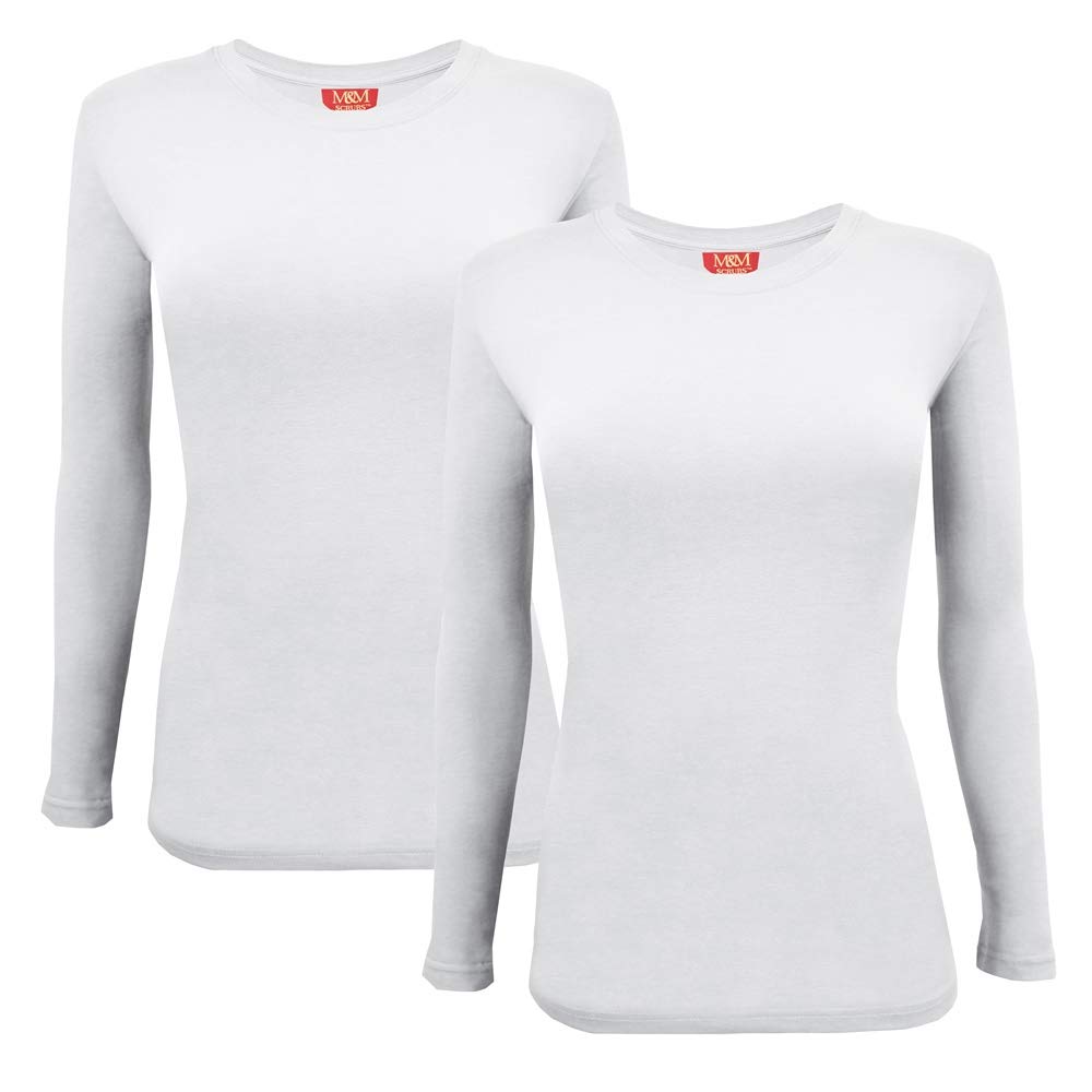 ACTIVE UNIFORMS Women's Under Scrub Tee Crew Neck Long Sleeve T-Shirt 2- Pack (White, 2X-Large)