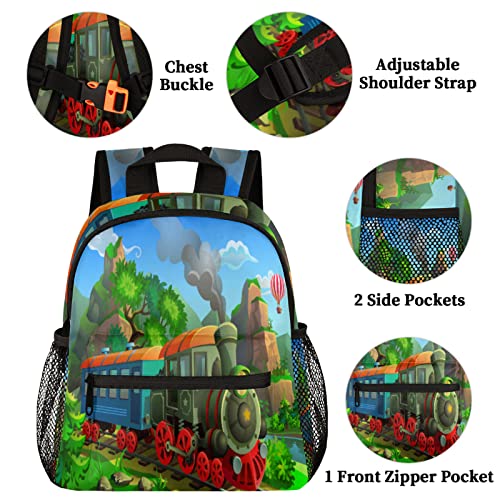 Pardick Vintage Steam Train Kids Backpack Cute Train Toddler Backpack for Boys Girls with Chest Strap Lightweight Kindergarten Children Schoolbag Nursery Elementary Travel Bag3