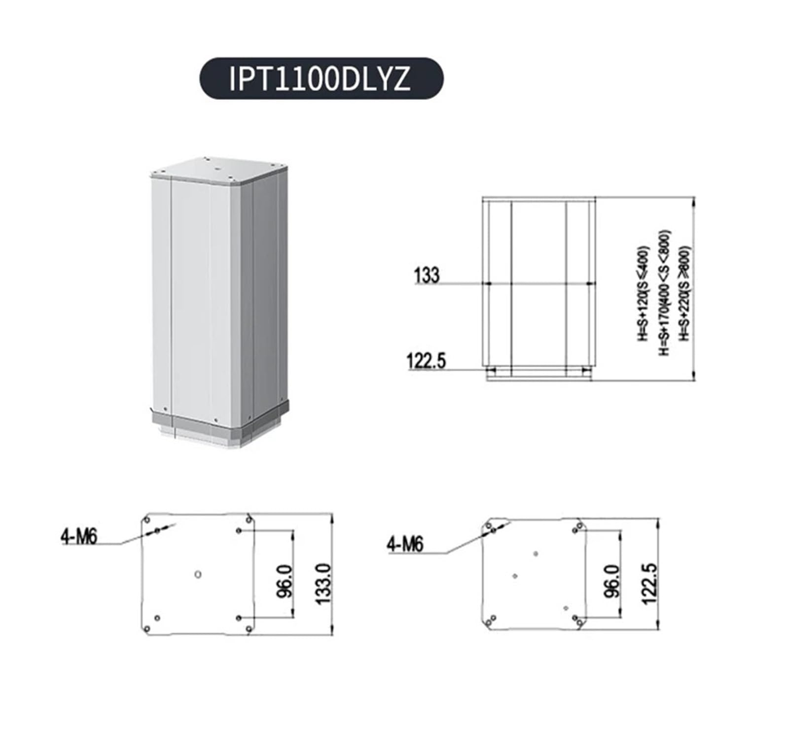 IPT1100 Elektryczny podnośnik z regulacją wysokości 200 mm 24 V DC Max 2250N (300N 25 mm na S, IPT1100DLYZ)