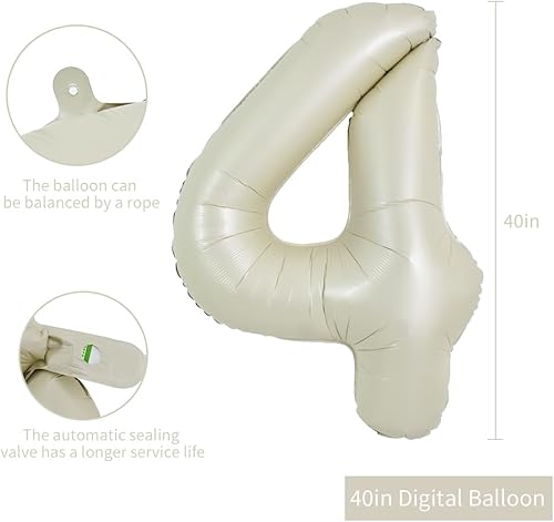 Miniatura 2 de TONIFUL Globo blanco crema de 40 pulgadas, decoración de fiesta de cumpleaños del 0 al 9, globo digital de número 4 de Mylar de aluminio para fiesta