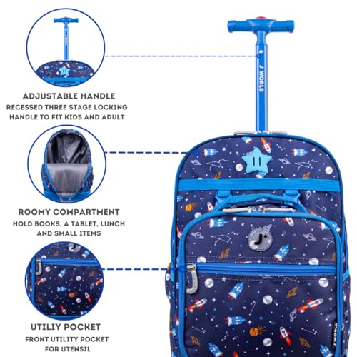 Image of J World Duo Kids Rolling Backpack With Lunch Box Set. School Bookbag on Wheels, Spaceship