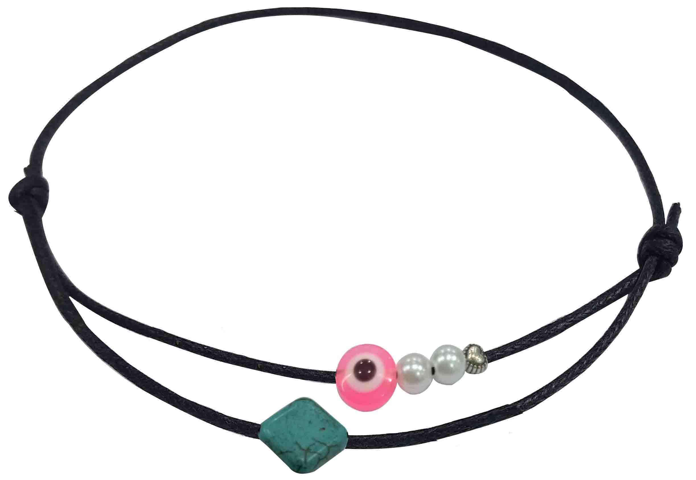 GURJARI JEWELLERS Black Thread with SquareTURQUOISE + Pink EvilEye + oxidised Beads Anklets for Girls/nazariya anklet a452 (B0B1F3M8S2) Amazon Price History, Amazon Price Tracker