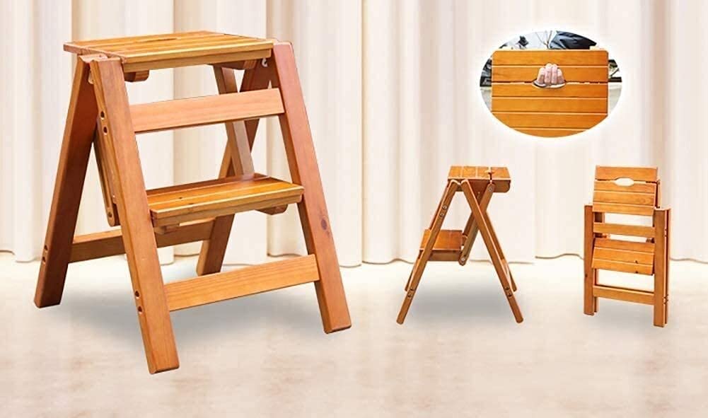 Trittschemel aus Holz, Trittschemel für den Haushalt, massiver Holz-Zweistufen-Trittleiter-Fußhocker, multifunktionaler Klappstuhl-Trittschemel