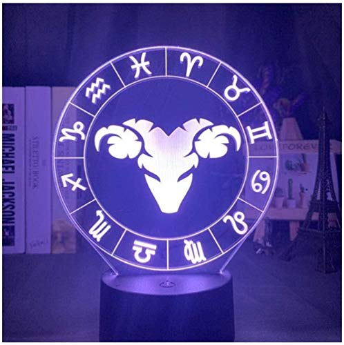 Aries Lámpara de ilusión 3D Luz de noche Lámpara de ilusión óptica 16 colores regulable USB Powered Control táctil con base de grieta+mando a distancia para niños niñas niños regalos Cover